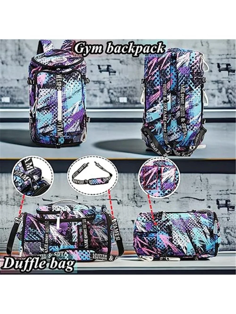 Gym Duffle Bag Backpack Shoe Compartment Travel Weekender Waterproof Laptop